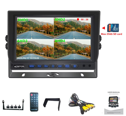 Warmverkauf 9 Zoll 1024*600 AHD Quad Display Auto Lkw Sicherheitskamera System mit Aufzeichnungsfunktion