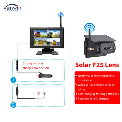 7-Zoll-Wireless-IPS-Bildschirm-Auto-Monitor-Kit mit 4 Solarkameras, einfache Installation, Nachtsicht, BSD-Sicherheitssystem, Auto-Rückfahrhilfe