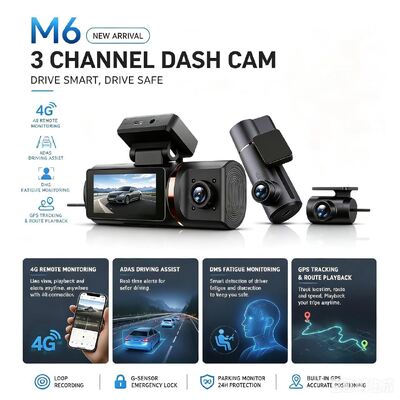 3 Kanäle HD DVR Dash Cam 4G 4K Front 1080P Kabine Hinter GPS-Tracking ADAS DMS 24/7 Parkplatzmonitor für die Flottensicherheit