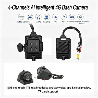 Vorder- und Rückkamera 4CH ADAS DMS Auto Video Recorder mit 4G GPS WIFI Magnetkamera für Lastwagen