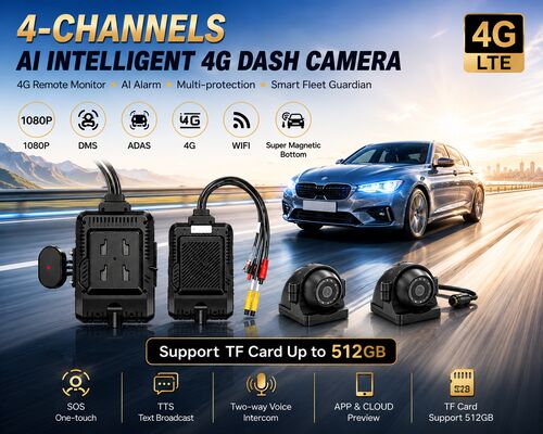 Vorder- und Rückkamera 4CH ADAS DMS Auto Video Recorder mit 4G GPS WIFI Magnetkamera für Lastwagen