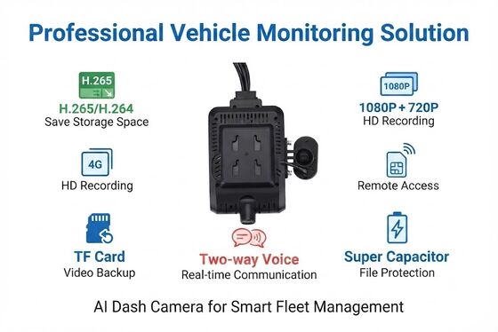 4-Kanal KI Intelligente 4G Dashcam, ADAS + DMS + BSD Aktive Sicherheit, 1080P+720P Aufnahme für Taxis