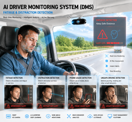4G Fahrzeug-CCTV-DVR mit integriertem AEBS-Notbremsassistenten, ADAS+DSM+BSD Aktive Sicherheit für LKW & Busse
