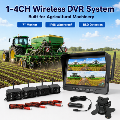 Wireless 2-Channel Plug-and-Play-Traktor-Kamera-Kit 7" IP68-Monitor mit Nachtsicht BSD und schwingungsbeständigem Design