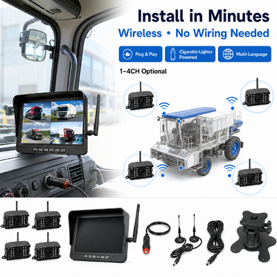 Wireless 2-Channel Plug-and-Play-Traktor-Kamera-Kit 7" IP68-Monitor mit Nachtsicht BSD und schwingungsbeständigem Design