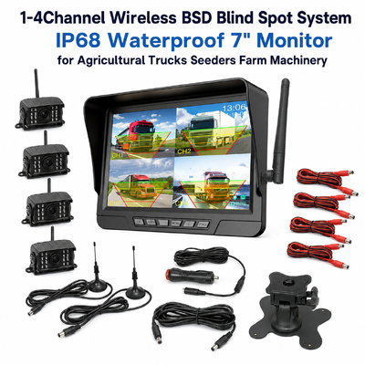 Wireless 2-Channel Plug-and-Play-Traktor-Kamera-Kit 7" IP68-Monitor mit Nachtsicht BSD und schwingungsbeständigem Design