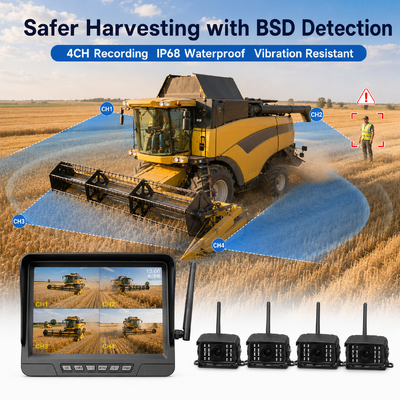 Wireless 2-Channel Plug-and-Play-Traktor-Kamera-Kit 7" IP68-Monitor mit Nachtsicht BSD und schwingungsbeständigem Design