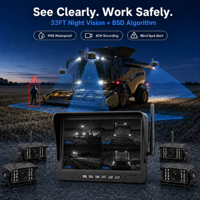 Wireless 2-Channel Plug-and-Play-Traktor-Kamera-Kit 7" IP68-Monitor mit Nachtsicht BSD und schwingungsbeständigem Design