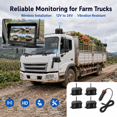 Wireless 2-Channel Plug-and-Play-Traktor-Kamera-Kit 7" IP68-Monitor mit Nachtsicht BSD und schwingungsbeständigem Design