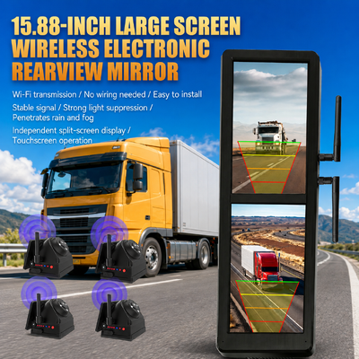 15.88 Zoll Touchscreen drahtloser elektronischer Rückspiegel mit 4 Sonnenmagnetkameras Split Screen BSD für schwere Lastwagen