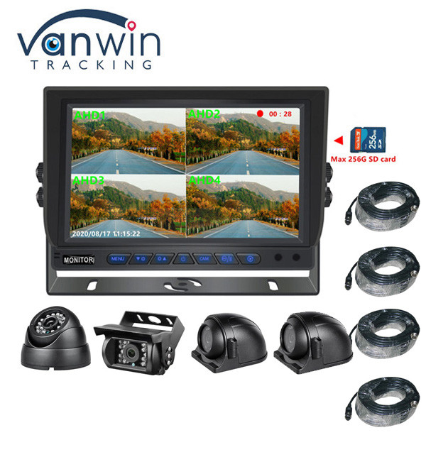 Warmverkauf 9 Zoll 1024*600 AHD Quad Display Auto Lkw Sicherheitskamera System mit Aufzeichnungsfunktion