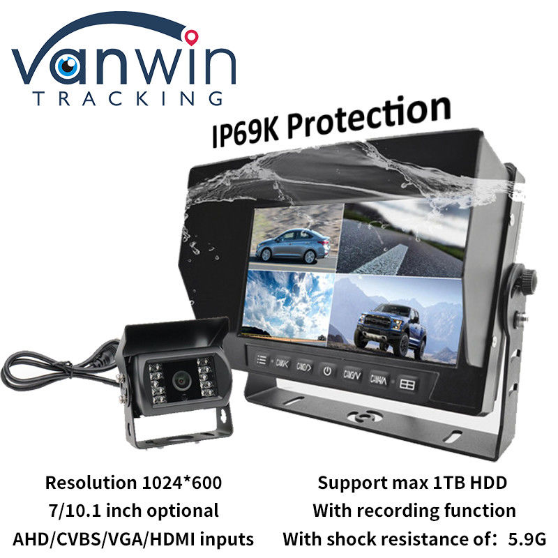 IP69K 7 / 10.1 Zoll wasserdichtes AHD Quad TFT-Auto-Monitor für Universalfahrzeuge