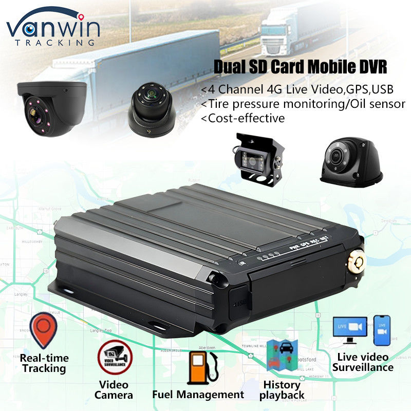 4CH 1080P Dual SD Card Mobil DVR Unterstützung Öl Sensor 4G Echtzeit Videoüberwachung GPS-Tracker