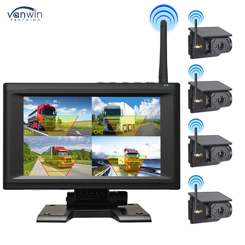 7-Zoll-Wireless-IPS-Bildschirm-Auto-Monitor-Kit mit 4 Solarkameras, einfache Installation, Nachtsicht, BSD-Sicherheitssystem, Auto-Rückfahrhilfe