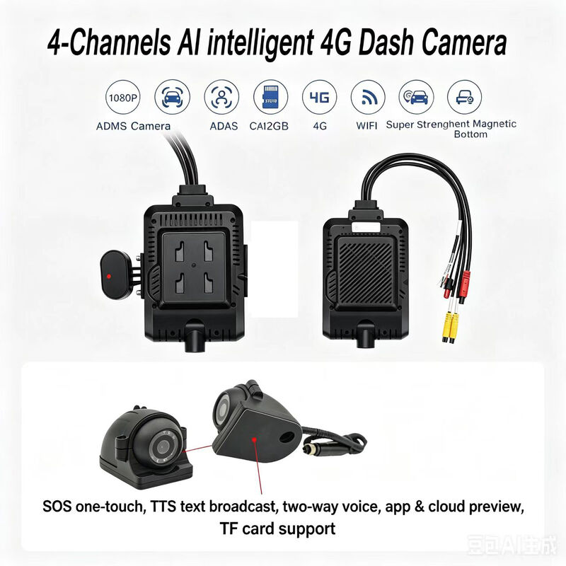Vorder- und Rückkamera 4CH ADAS DMS Auto Video Recorder mit 4G GPS WIFI Magnetkamera für Lastwagen