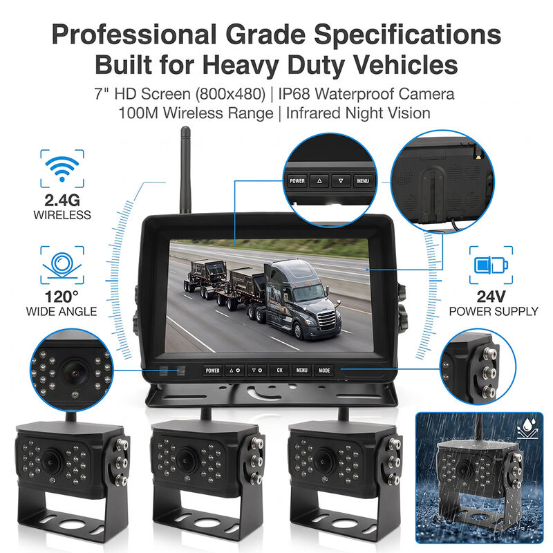 4CH kabelloses digitales Rückfahrkamera-Set mit IPS-Monitor, IP69K, wasserdichte HD-Nachtsicht-Seiten-/Rückfahrkamera