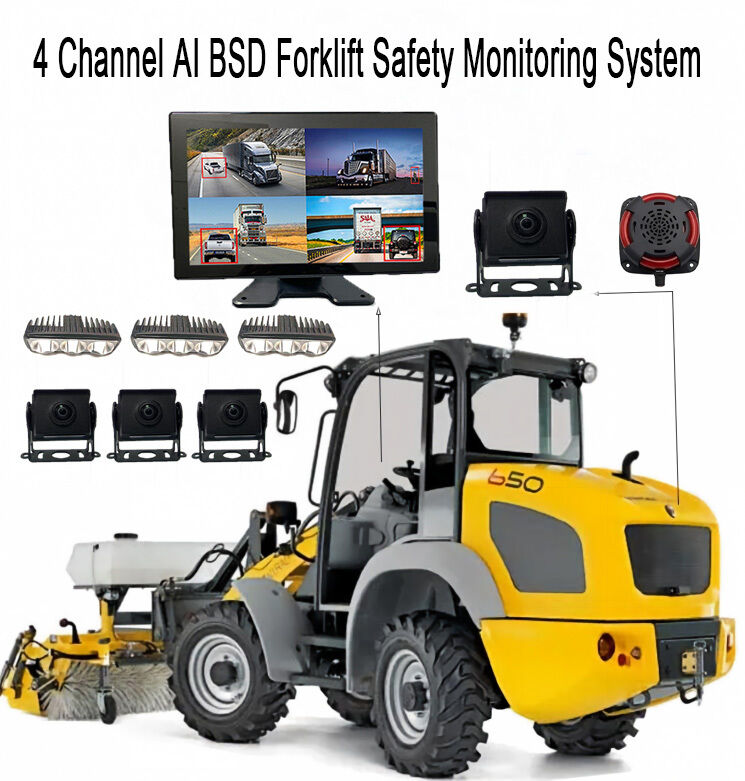 4CH AI BSD-Forklift-Sicherheitsüberwachungssystem 1080P Kamera/Display und LED-Alarmlicht/geeignet für schwere Maschinen